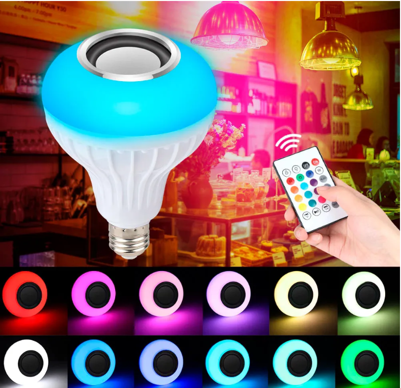 Foco LED RGB con Parlante Bluetooth - Foco Musical Inteligente Luz Blanca + Multicolor - ENVIOS GRATIS